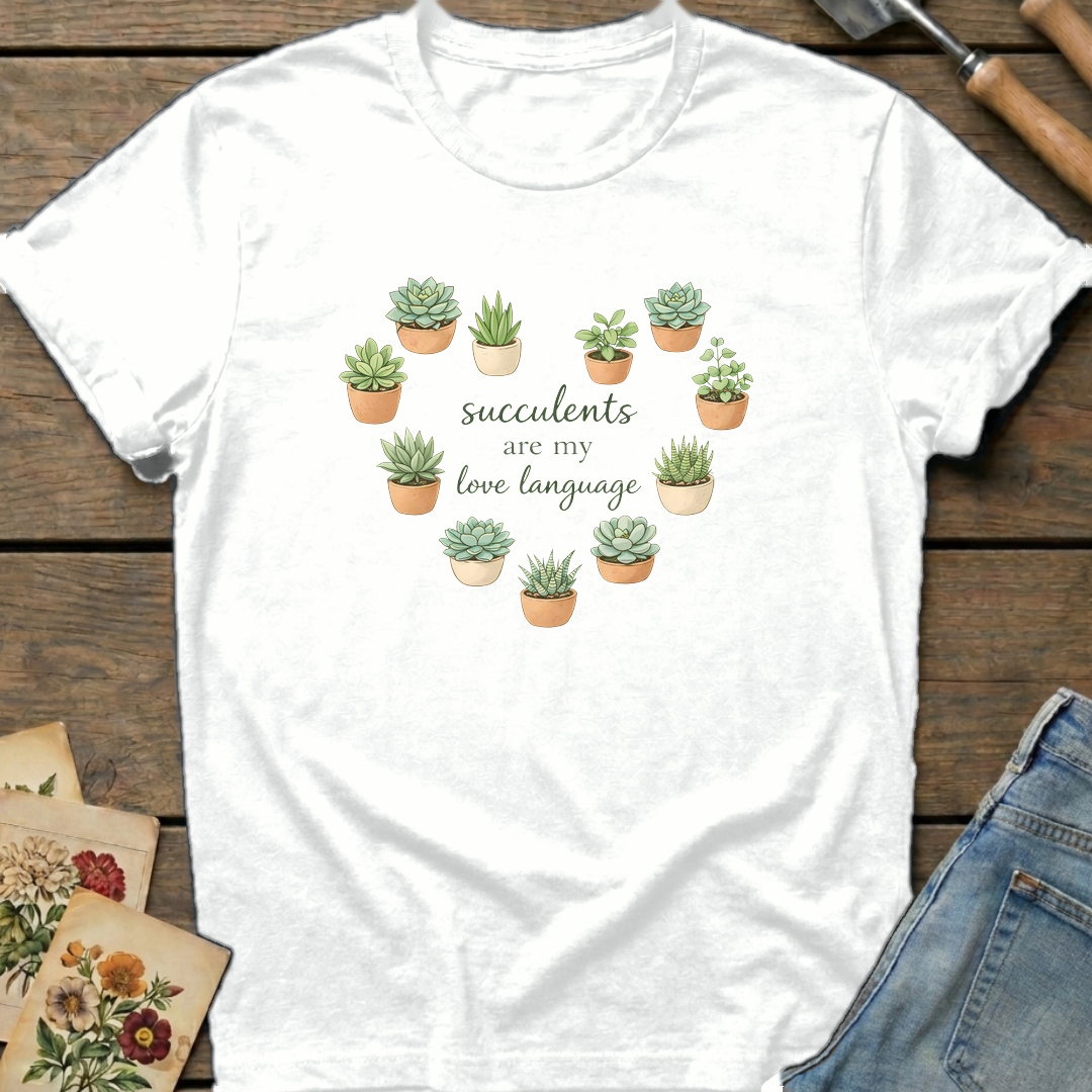 Succulents Love Language T-Shirt in White - Comfort Colors 1717 flat lay