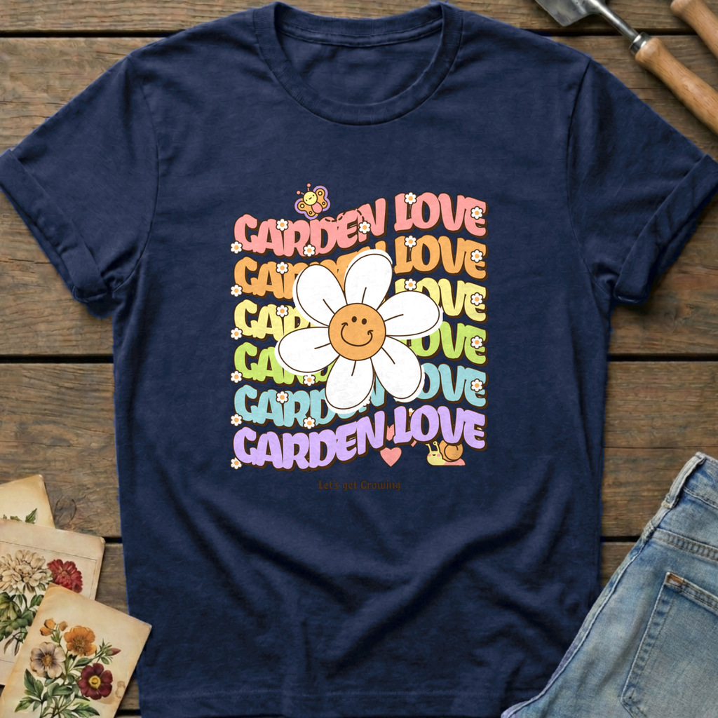 Garden Love in Midnight - Comfort Colors 1717 flat lay