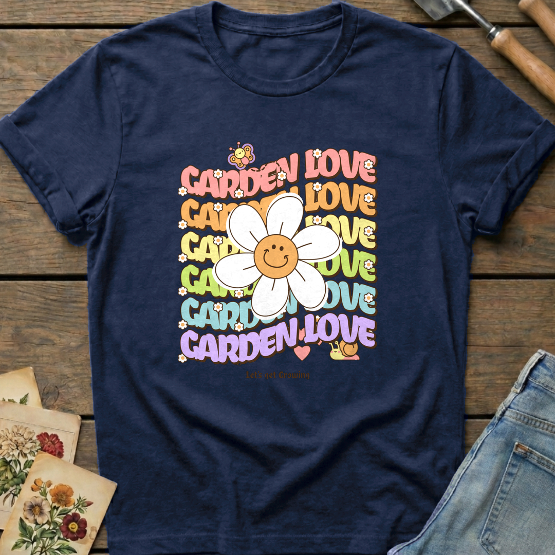Garden Love in Midnight - Comfort Colors 1717 flat lay
