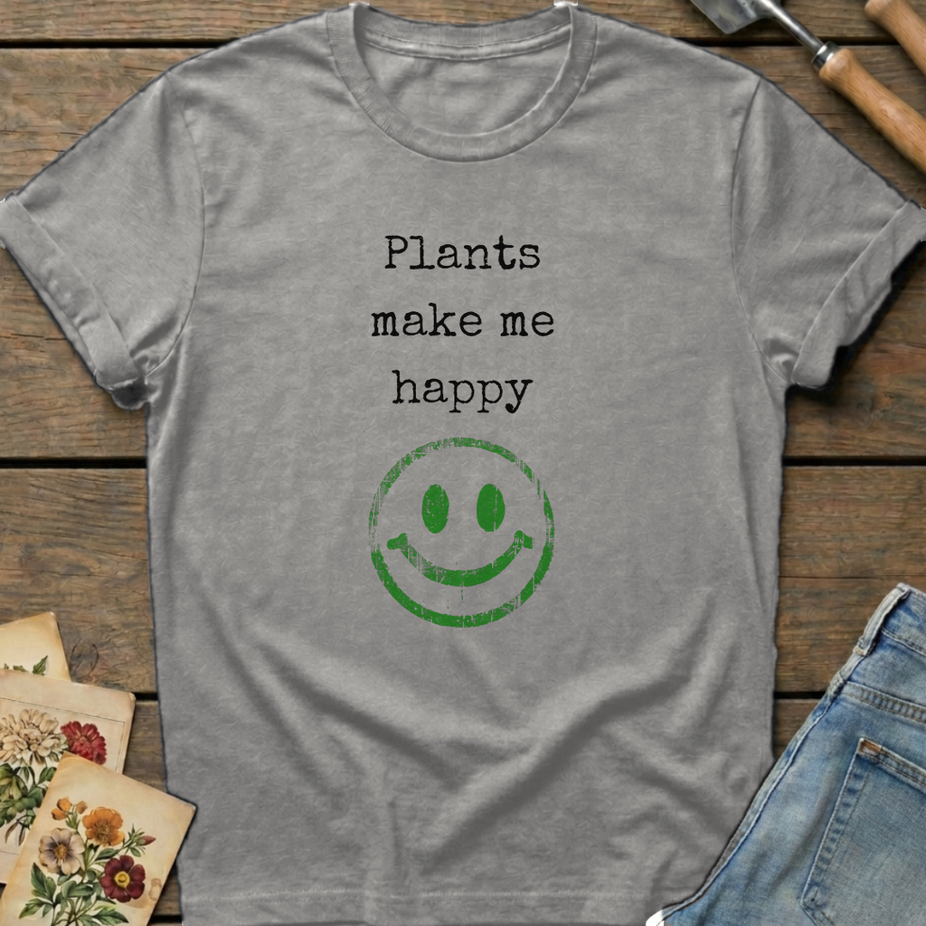 Plants make me happy T-Shirt in Grey - Comfort Colors 1717 flat lay