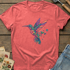 Gem Flower Hummingbird T-shirt in Watermelon - Comfort Colors 1717 flat lay