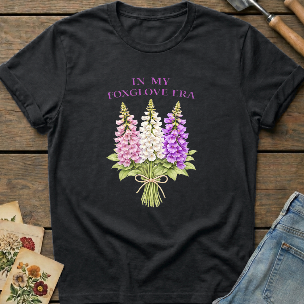 Foxglove Era T-Shirt in Black - Comfort Colors 1717 flat lay