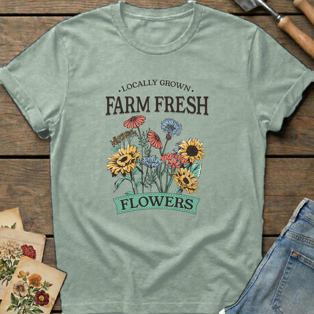 Farm Fresh Locally Grown T-Shirt in Bay - Comfort Colors 1717 flat lay