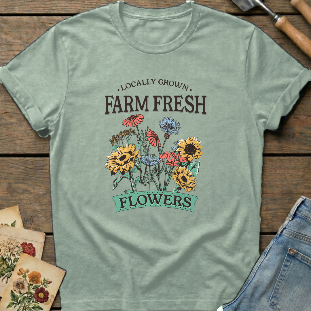 Farm Fresh Locally Grown T-Shirt in Bay - Comfort Colors 1717 flat lay