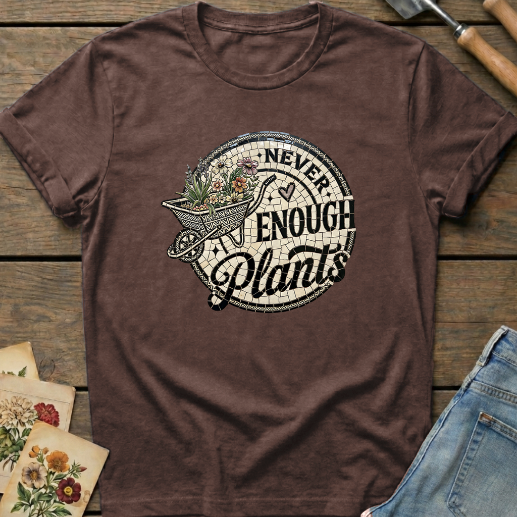 Never Enough Plants Mosaic T-shirt in Espresso - Comfort Colors 1717 flat lay