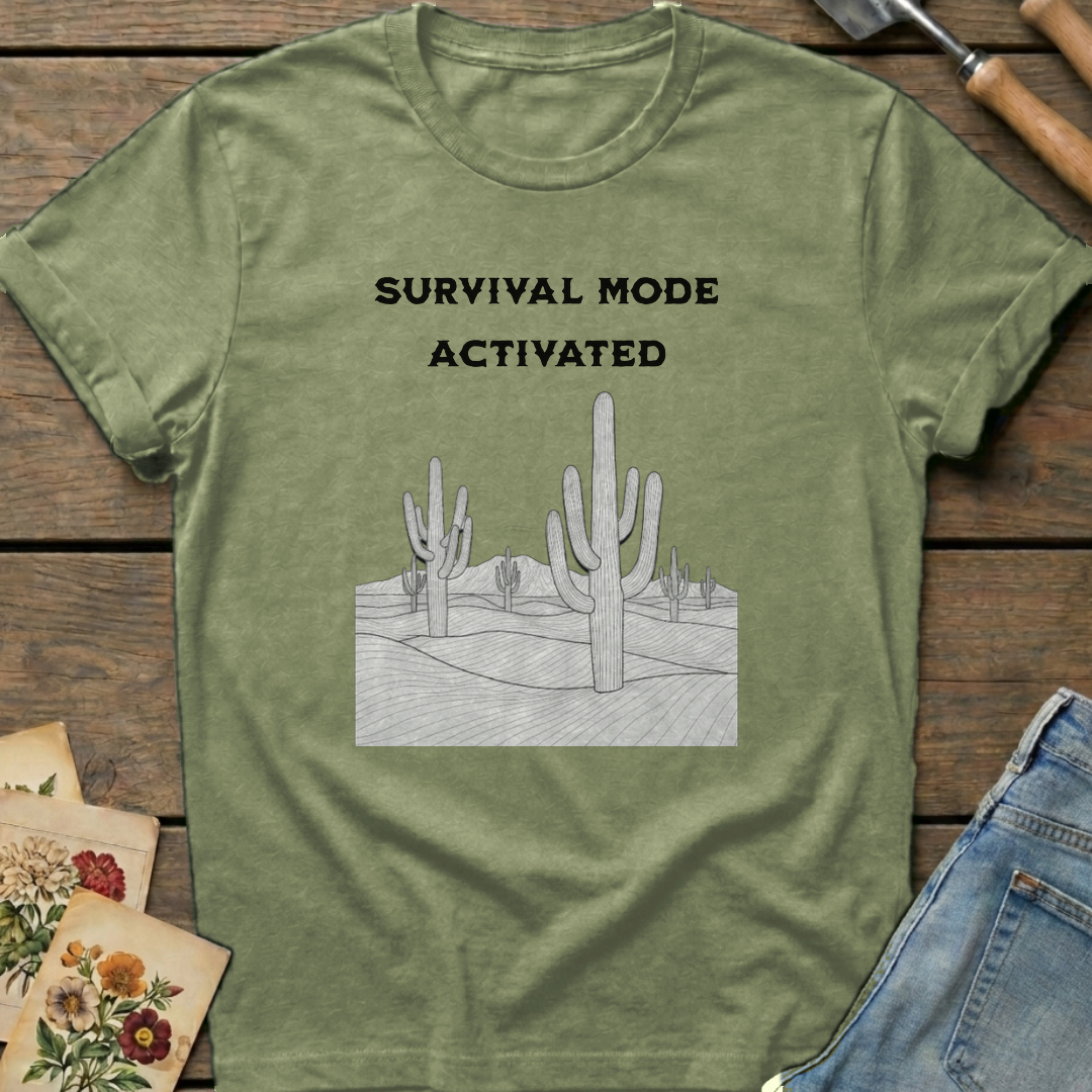 Survival Mode Activated T-shirt in Moss - Comfort Colors 1717 flat lay