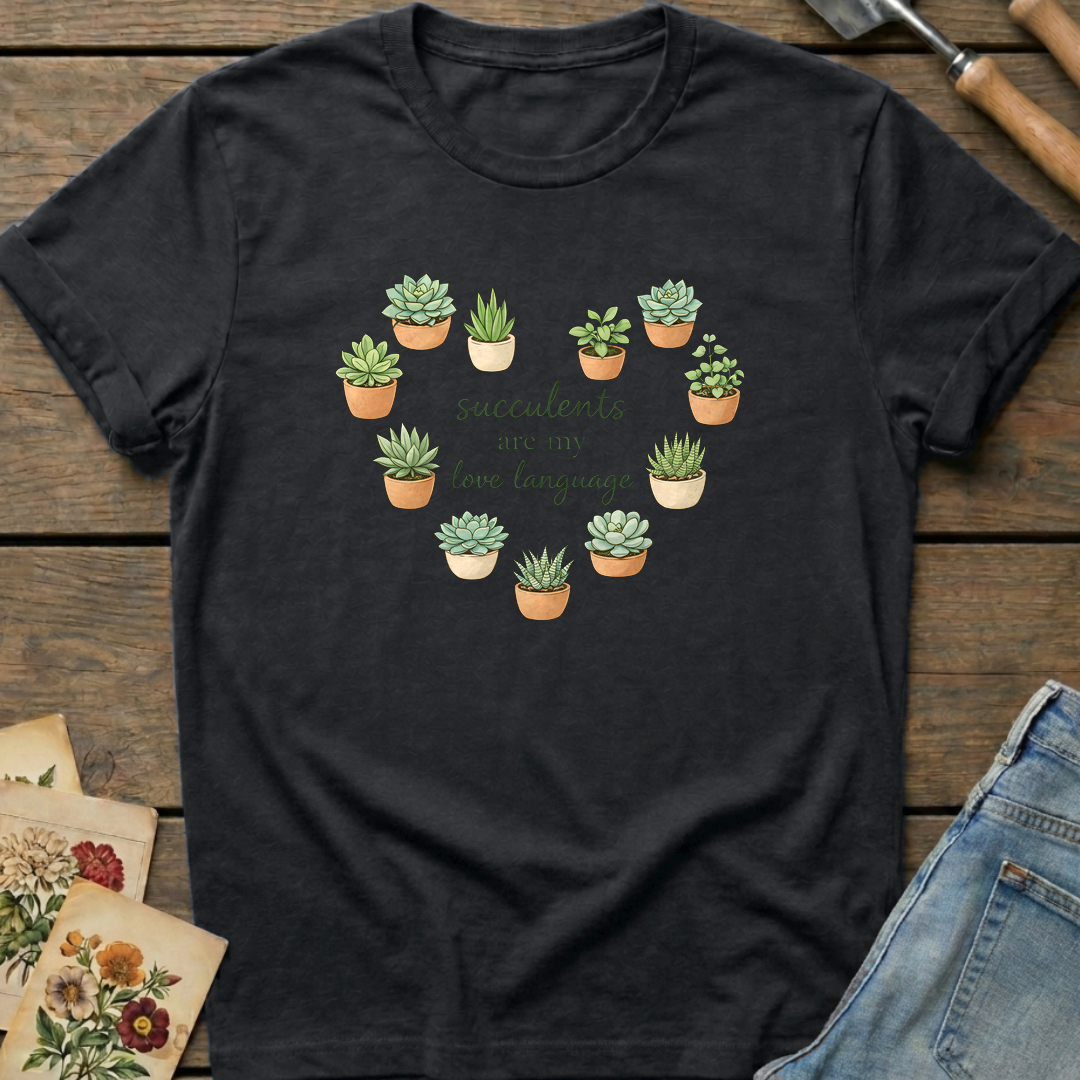 Succulents Love Language T-Shirt in Black - Comfort Colors 1717 flat lay