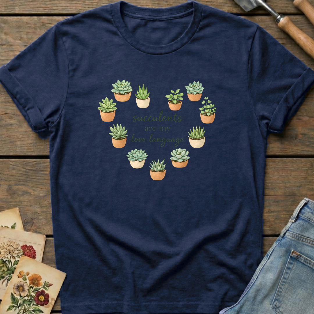 Succulents Love Language T-Shirt in Midnight - Comfort Colors 1717 flat lay
