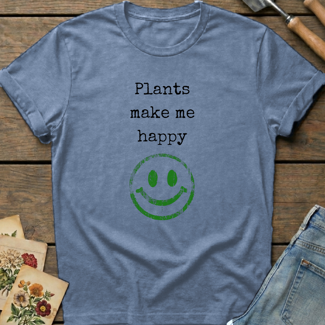 Plants make me happy T-Shirt in Blue Jean - Comfort Colors 1717 flat lay