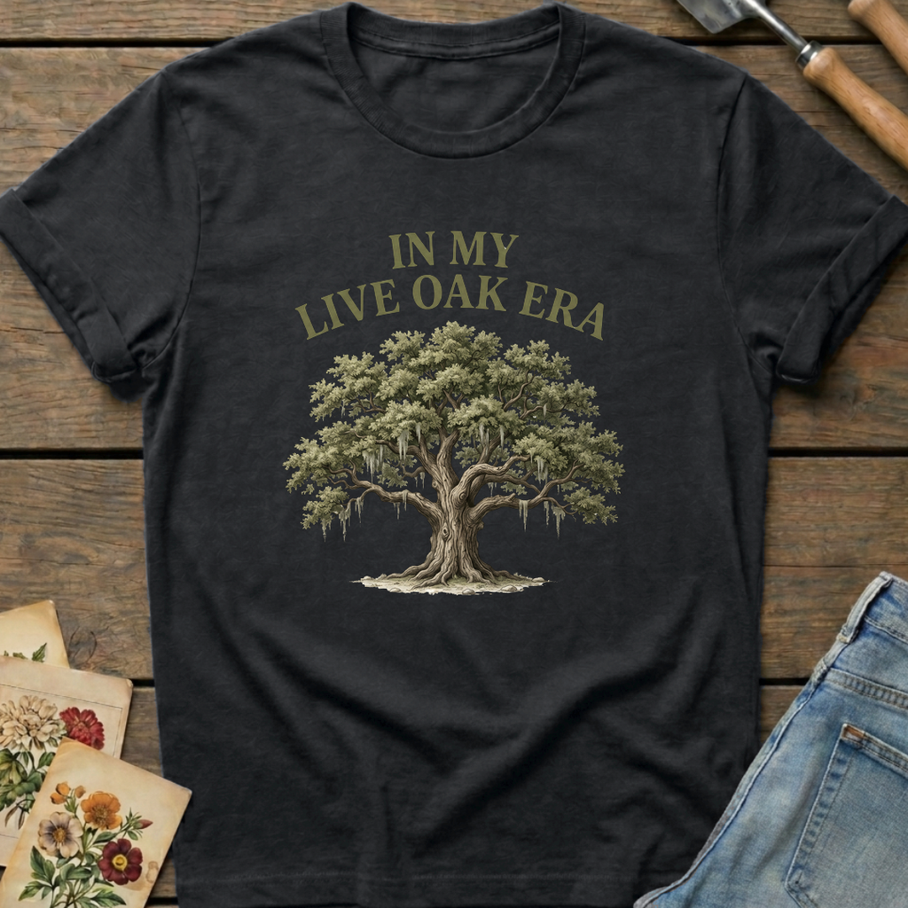 Live Oak Era T-Shirt in Black - Comfort Colors 1717 flat lay