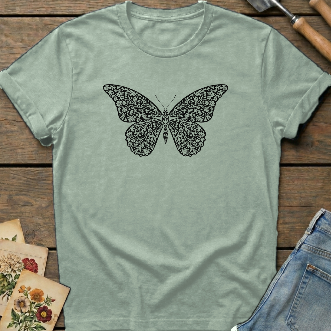 Butterfly Silhouette T-shirt in Bay - Comfort Colors 1717 flat lay