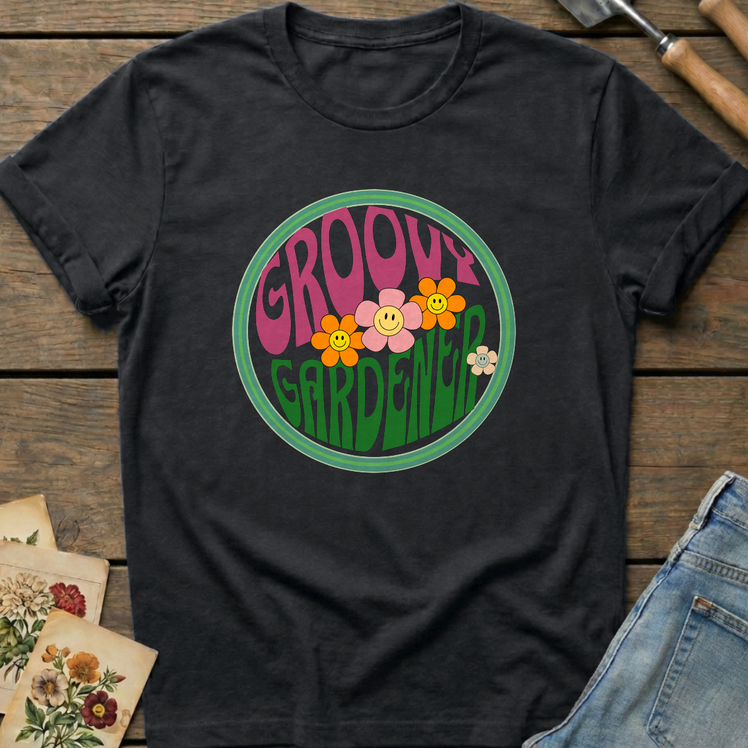 Groovy Gardener T-shirt in Black - Comfort Colors 1717 flat lay
