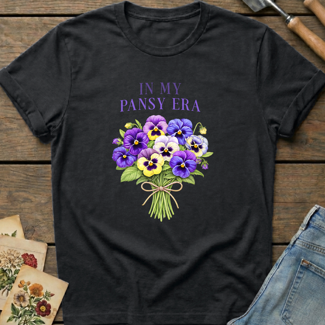 Pansy Era T-Shirt in Black - Comfort Colors 1717 flat lay