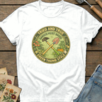 Garden Merit Badge in White - Comfort Colors 1717 flat lay