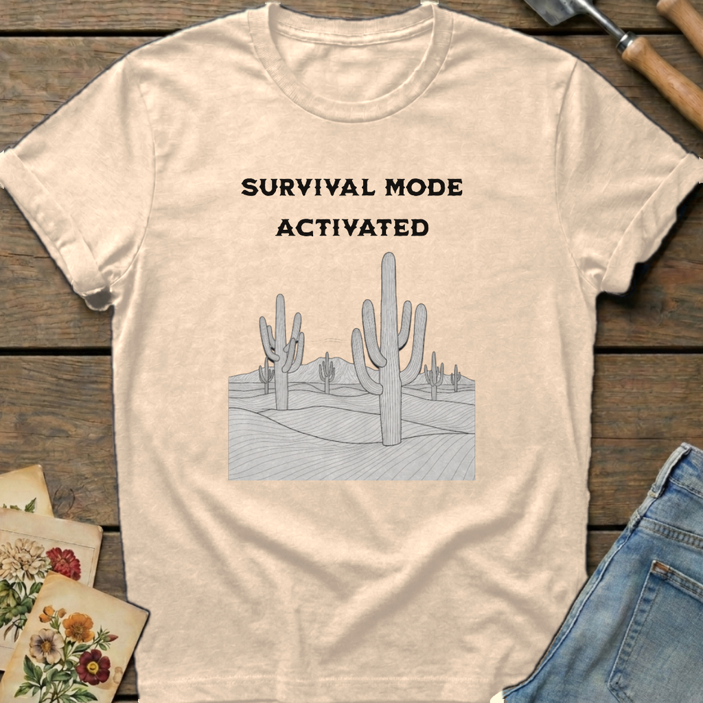 Survival Mode Activated T-shirt in Ivory - Comfort Colors 1717 flat lay