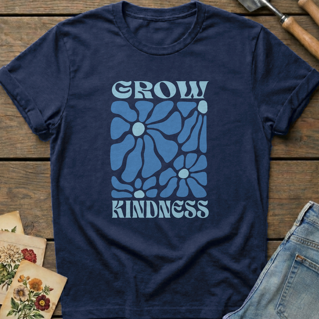 Grow Kindness T-shirt in Midnight - Comfort Colors 1717 flat lay