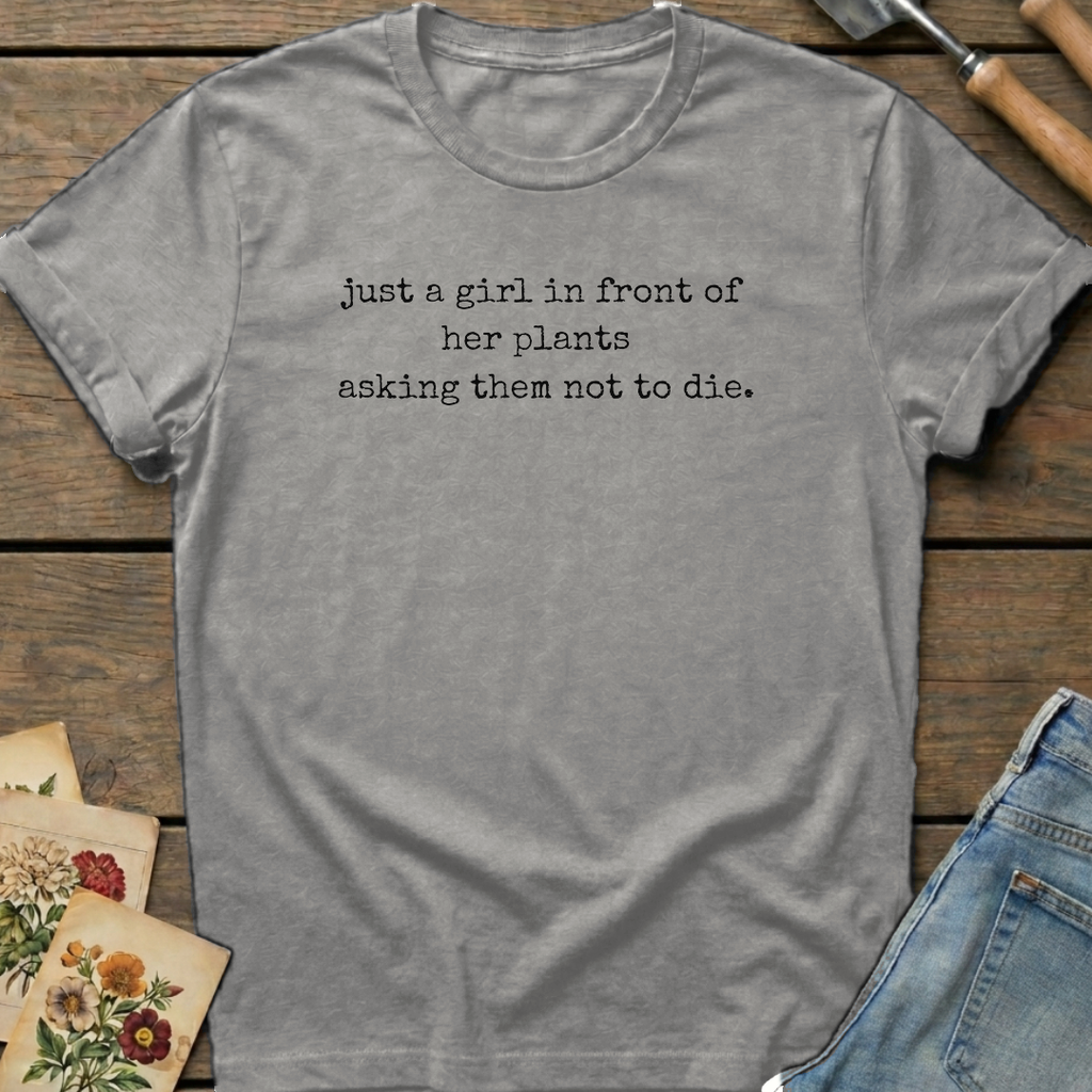 Just a girl asking T-Shirt in Grey - Comfort Colors 1717 flat lay
