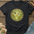 Garden Merit Badge in Black - Comfort Colors 1717 flat lay
