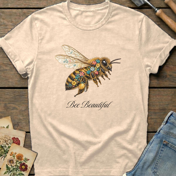 Bee Beautiful T-shirt in Ivory - Comfort Colors 1717 flat lay
