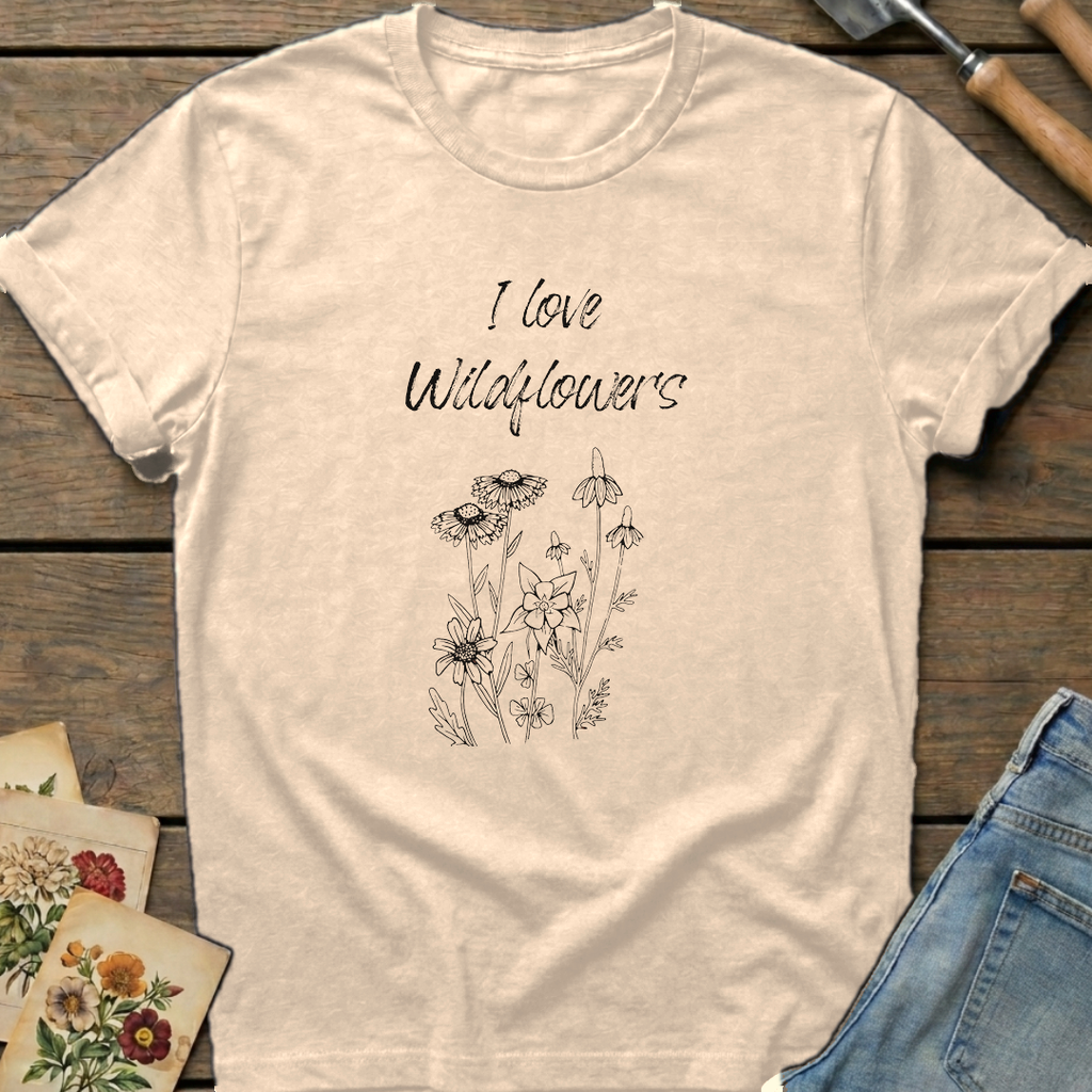 I Love Wild Flowers T-Shirt in Ivory - Comfort Colors 1717 flat lay