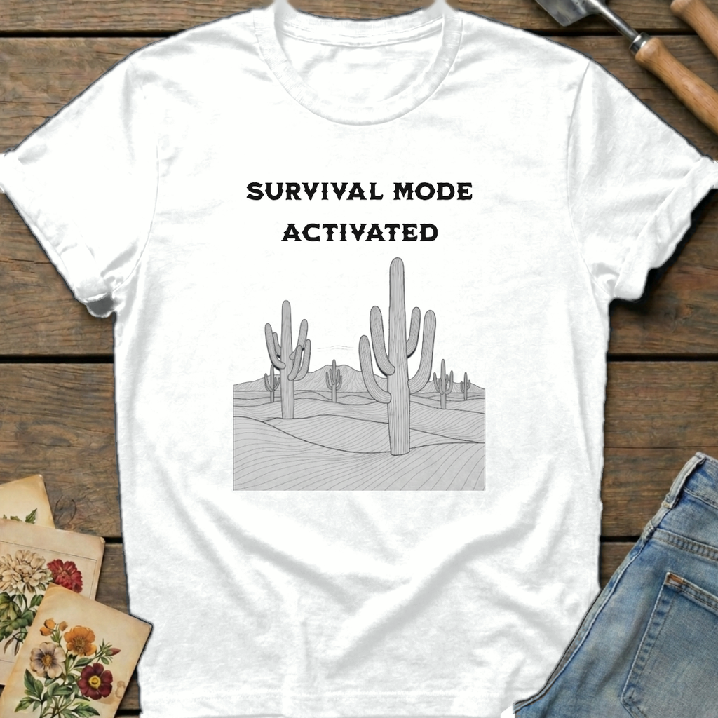 Survival Mode Activated T-shirt in White - Comfort Colors 1717 flat lay