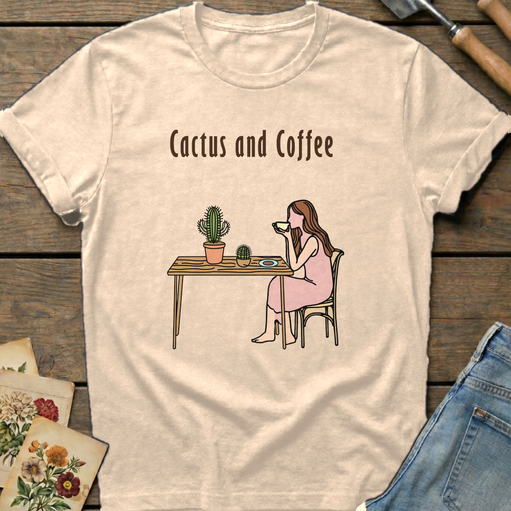 Cactus and Coffee T-Shirt in Ivory - Comfort Colors 1717 flat lay