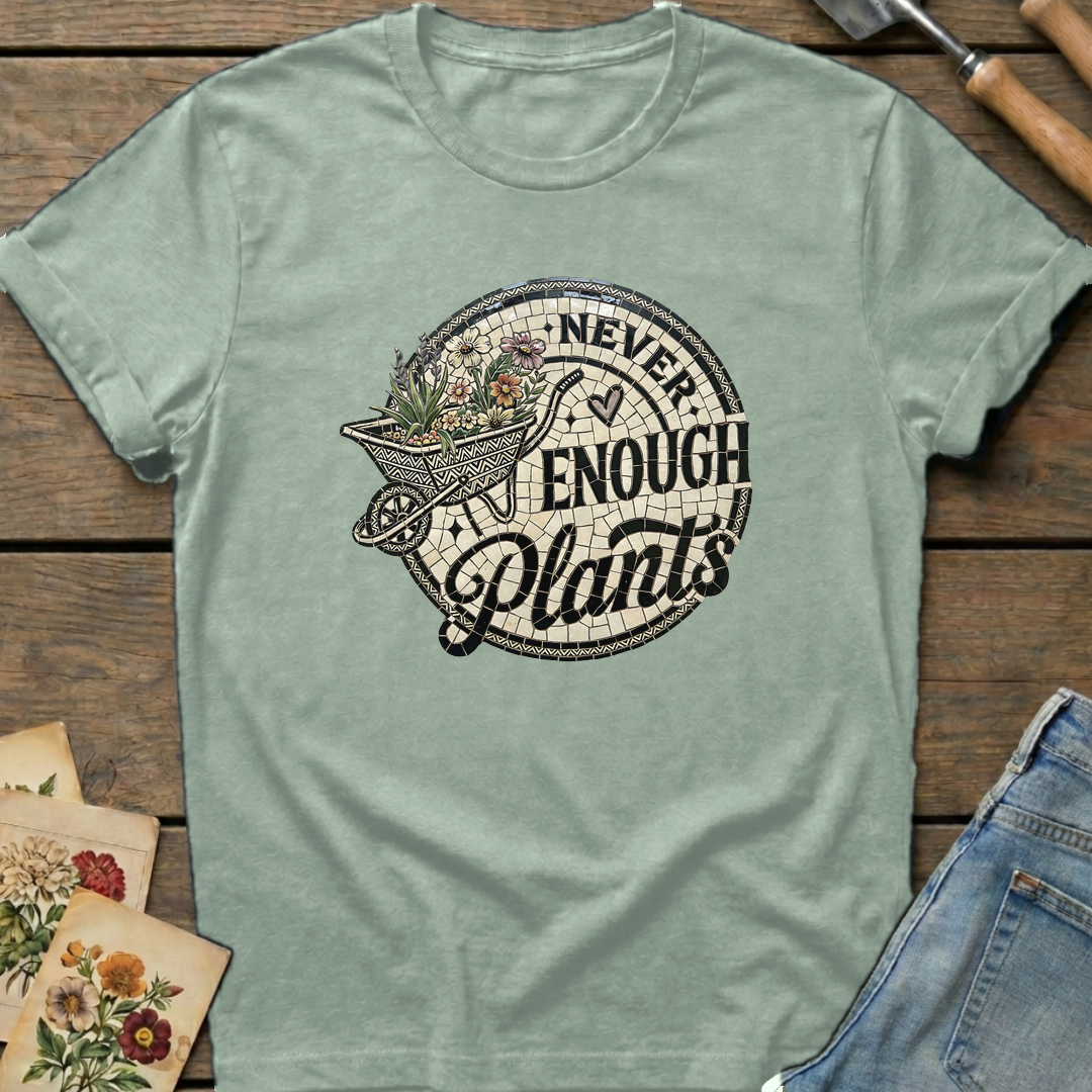 Never Enough Plants Mosaic T-shirt in Bay - Comfort Colors 1717 flat lay