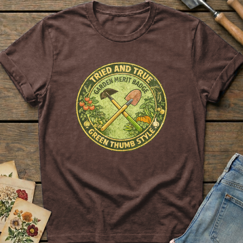 Garden Merit Badge in Espresso - Comfort Colors 1717 flat lay