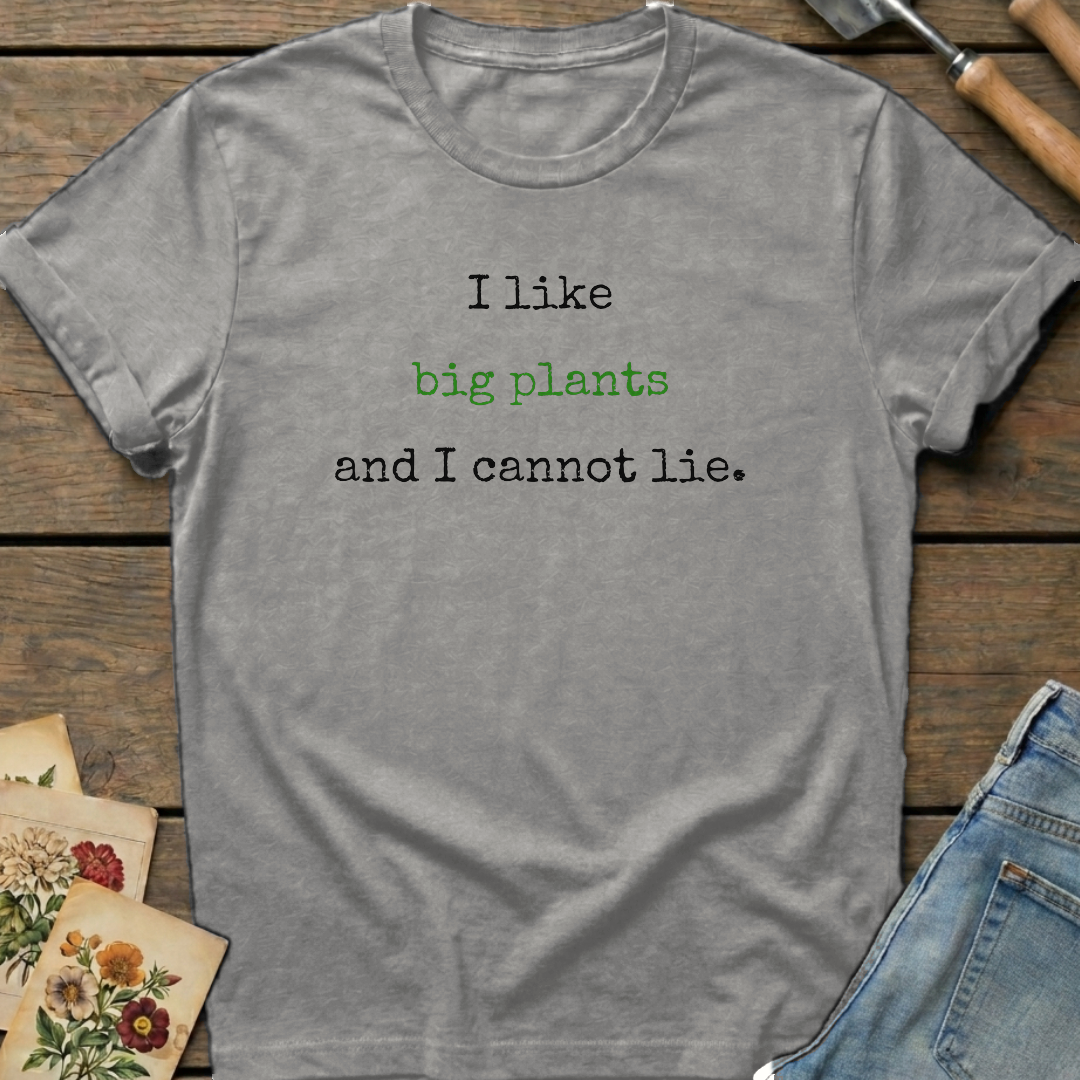 I Like Big Plants T-Shirt in Grey - Comfort Colors 1717 flat lay