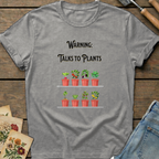 Warning Talks to Plants T-Shirt in Grey - Comfort Colors 1717 flat lay