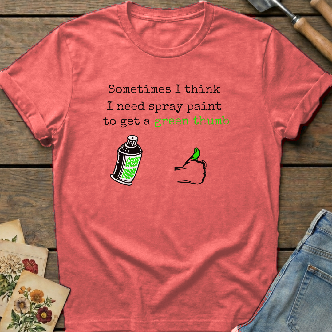 Spray Paint Green Thumb T-Shirt in Watermelon - Comfort Colors 1717 flat lay