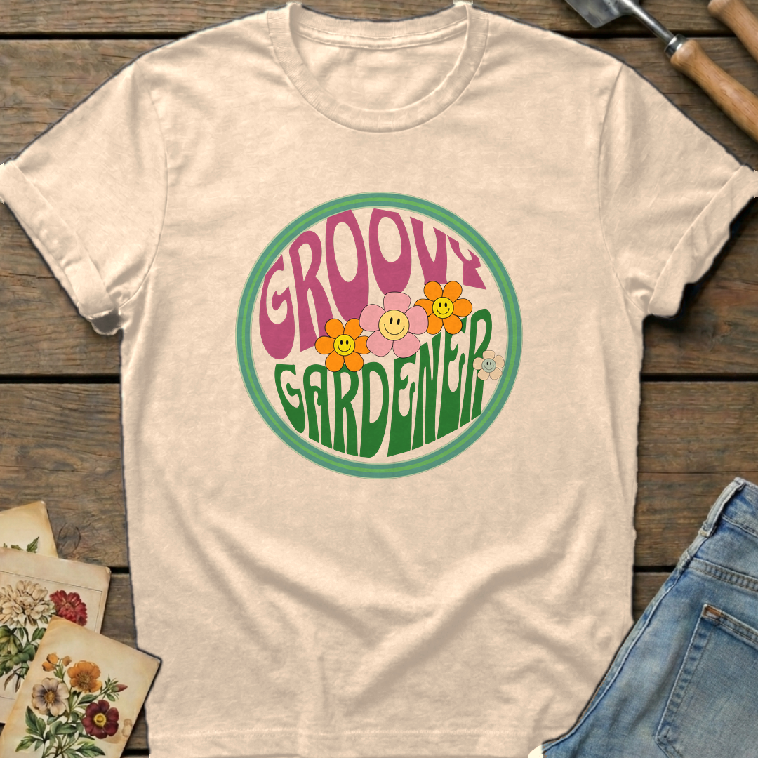 Groovy Gardener T-shirt in Ivory - Comfort Colors 1717 flat lay