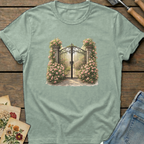 Climbing Rose Entrance T-shirt in Bay - Comfort Colors 1717 flat lay