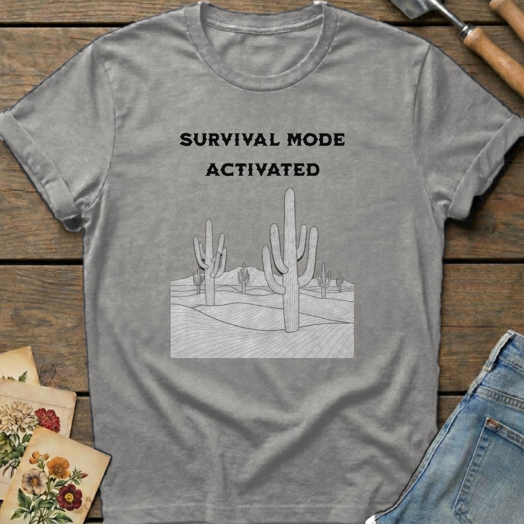 Survival Mode Activated T-shirt in Grey - Comfort Colors 1717 flat lay