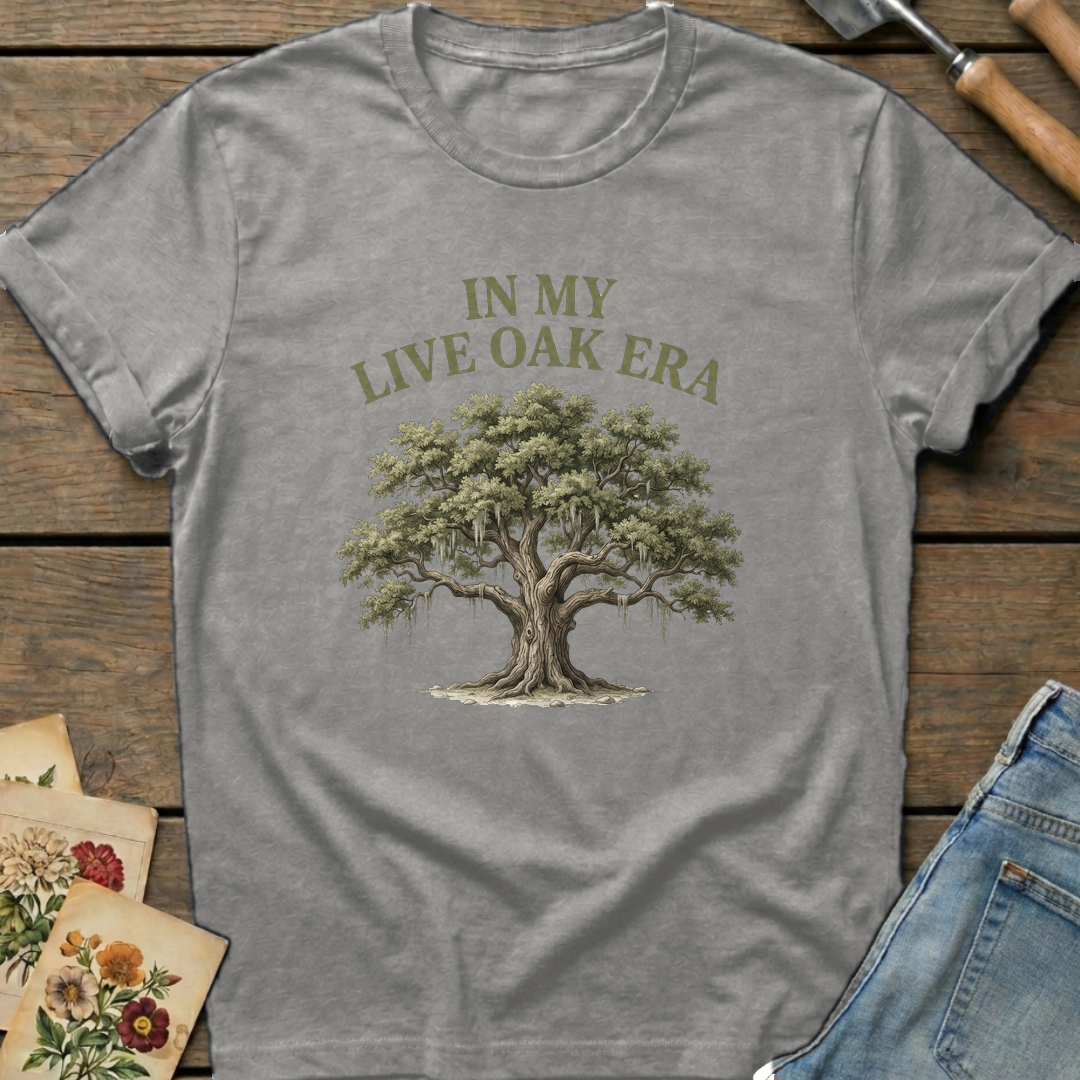 Live Oak Era T-Shirt in Grey - Comfort Colors 1717 flat lay