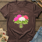In My Geranium Era T-Shirt in Espresso - Comfort Colors 1717 flat lay