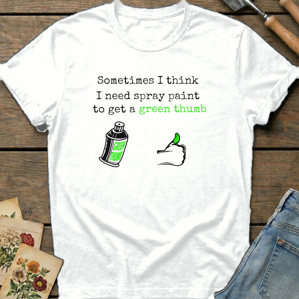Spray Paint Green Thumb T-Shirt in White - Comfort Colors 1717 flat lay