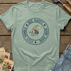 Happy, Work, Humble Bee T-Shirt in Bay - Comfort Colors 1717 flat lay