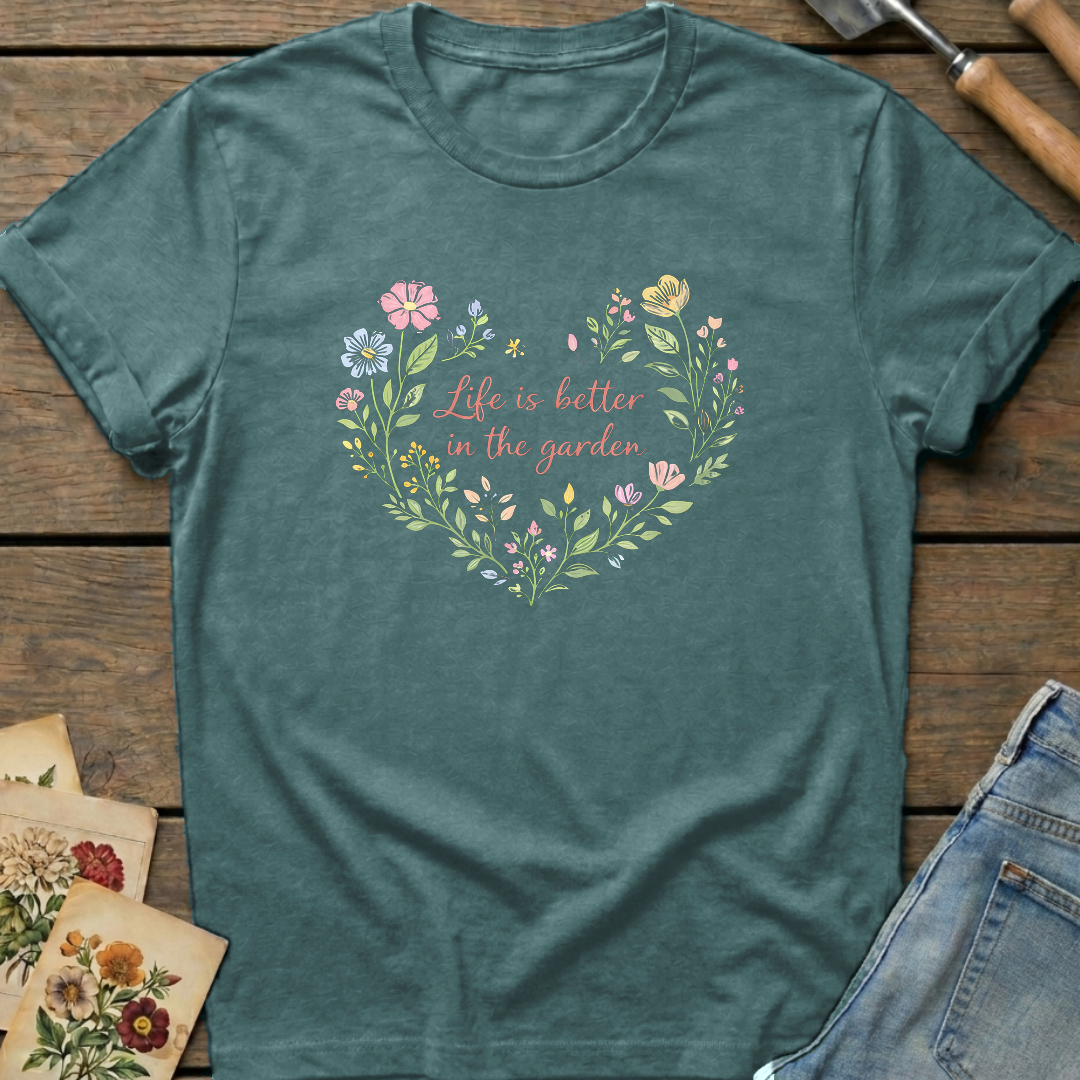 Life Better Garden T-Shirt in Blue Spruce - Comfort Colors 1717 flat lay