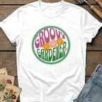 Groovy Gardener T-shirt in White - Comfort Colors 1717 flat lay