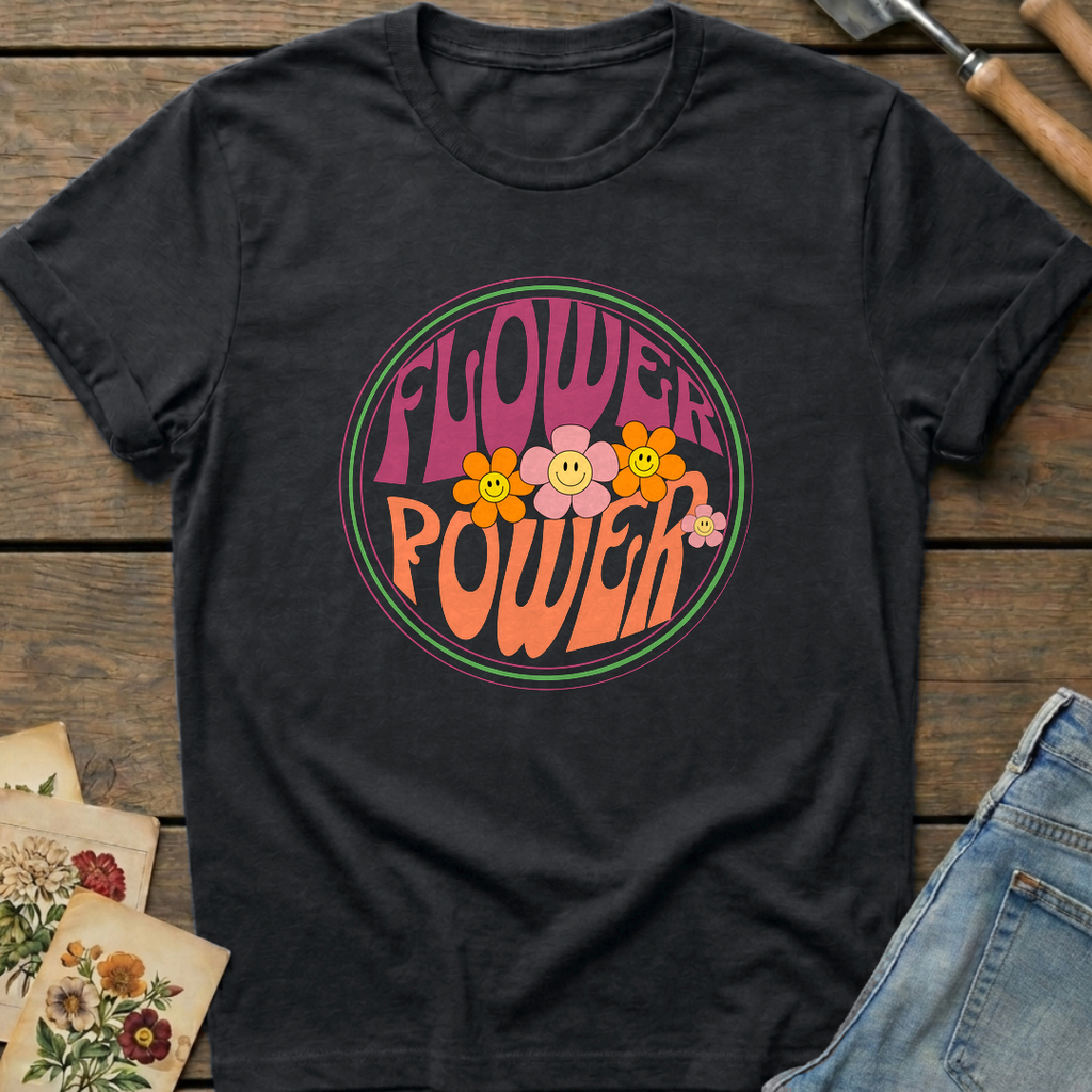 Flower Power in Black - Comfort Colors 1717 flat lay