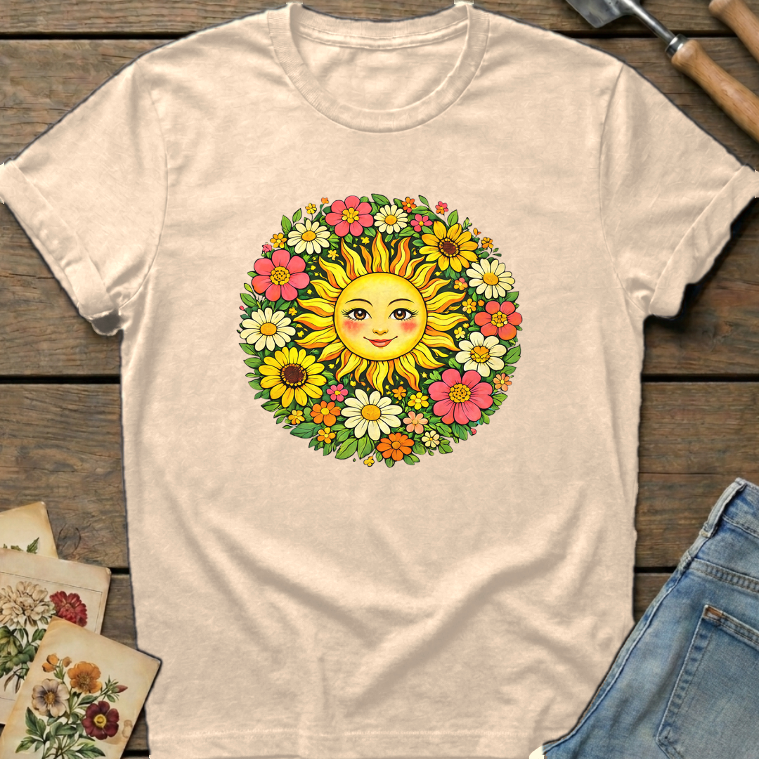 Radiant Sun Face in Ivory - Comfort Colors 1717 flat lay