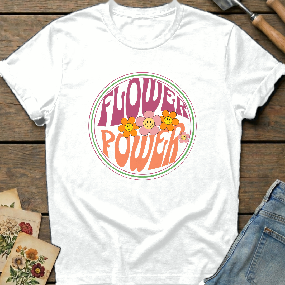 Flower Power in White - Comfort Colors 1717 flat lay