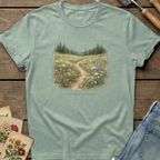 Follow the Path Less Traveled T-shirt in Bay - Comfort Colors 1717 flat lay