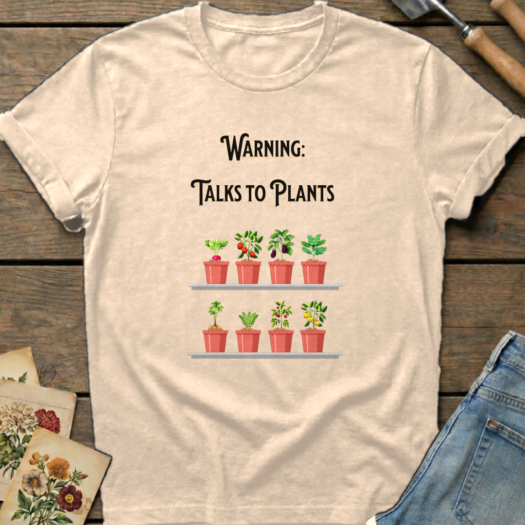 Warning Talks to Plants T-Shirt in Ivory - Comfort Colors 1717 flat lay