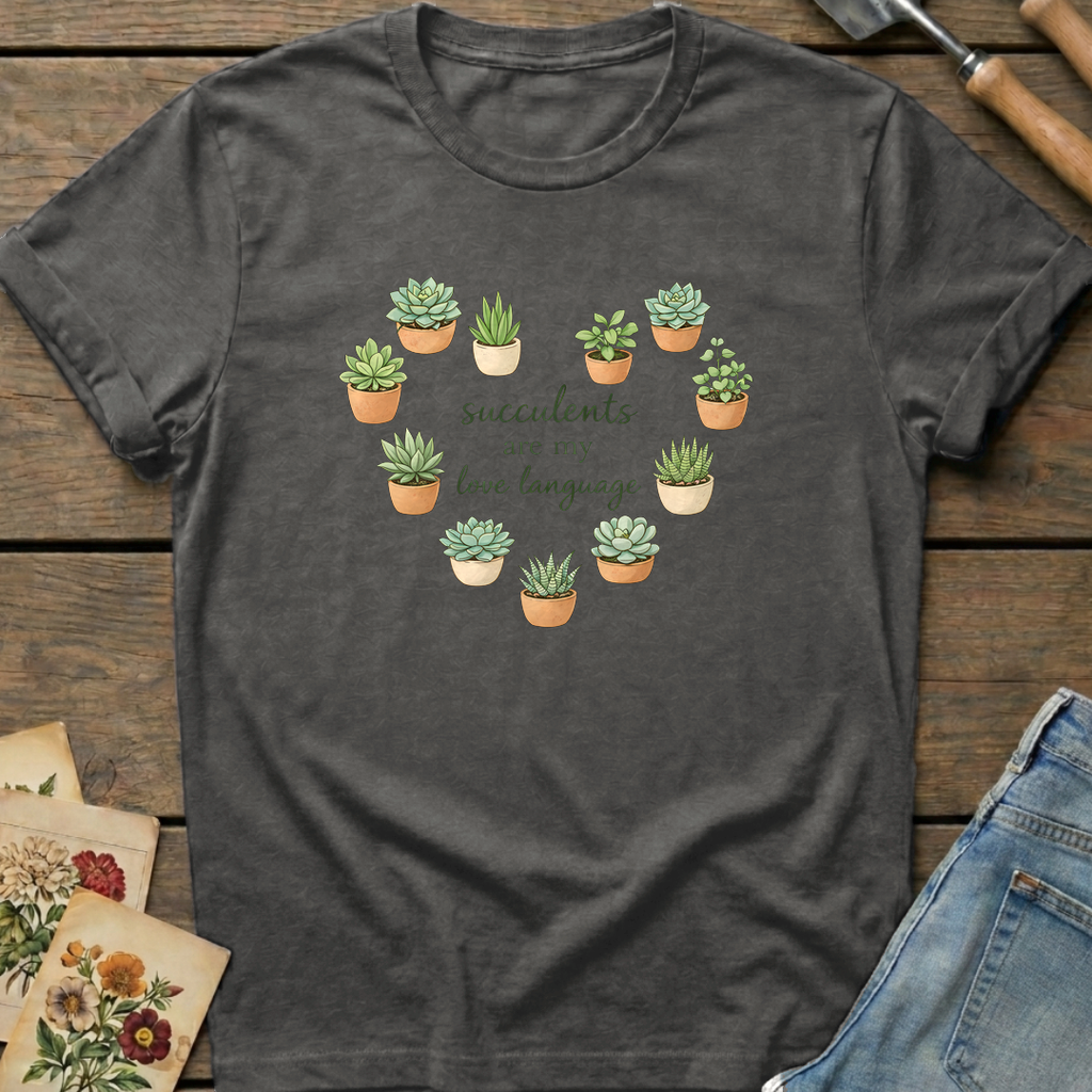Succulents Love Language T-Shirt in Pepper - Comfort Colors 1717 flat lay
