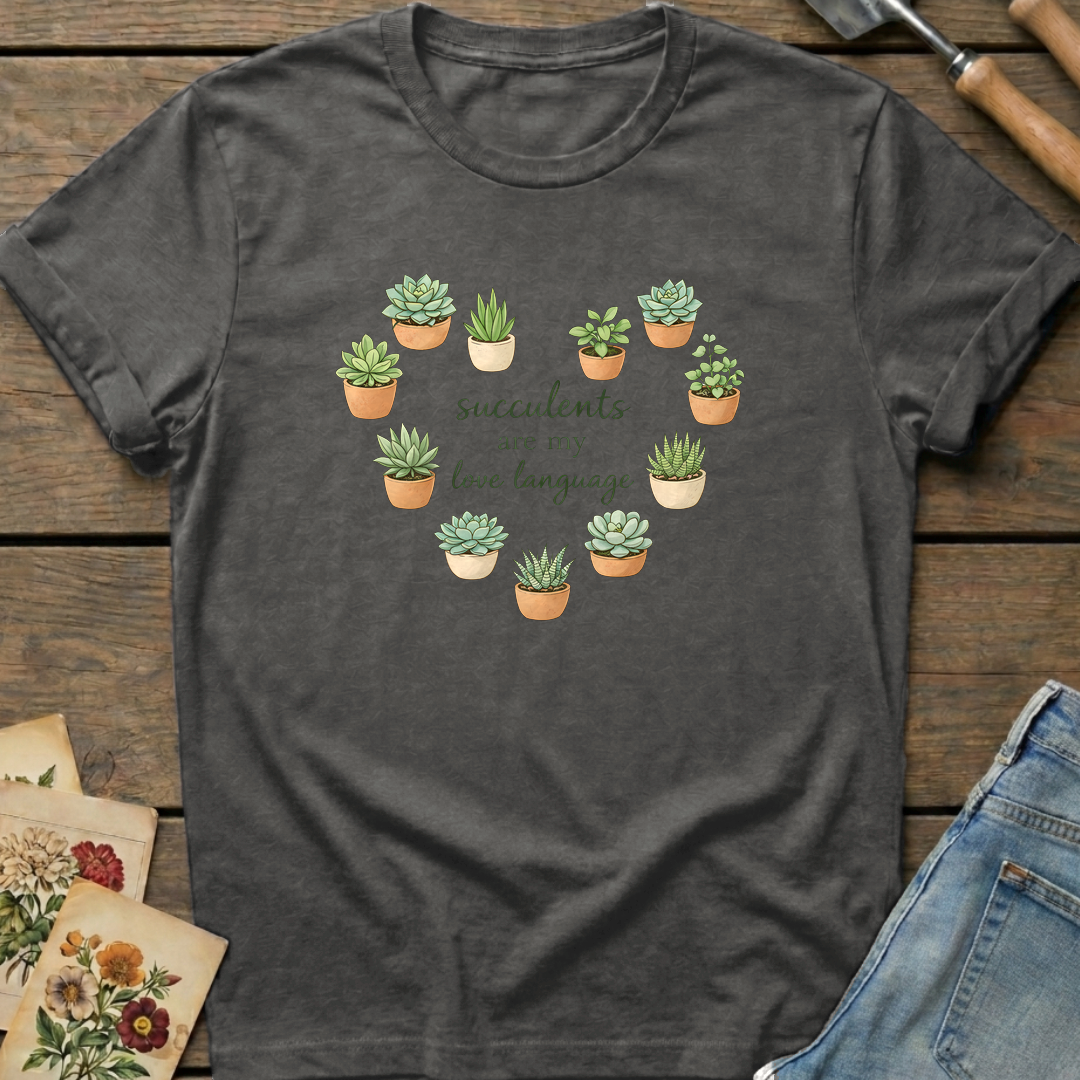 Succulents Love Language T-Shirt in Pepper - Comfort Colors 1717 flat lay