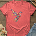 Embroidered Hummingbird (faux)T-shirt in Watermelon - Comfort Colors 1717 flat lay