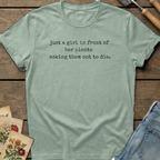 Just a girl asking T-Shirt in Bay - Comfort Colors 1717 flat lay