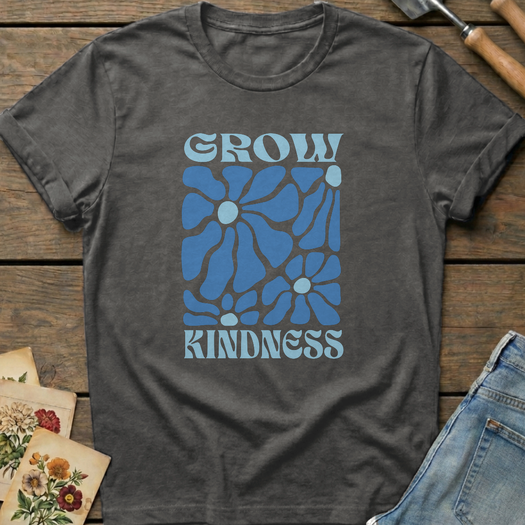 Grow Kindness T-shirt in Pepper - Comfort Colors 1717 flat lay
